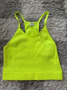 Sunday Best Neon Lime Ribbed Racerback Crop Tank